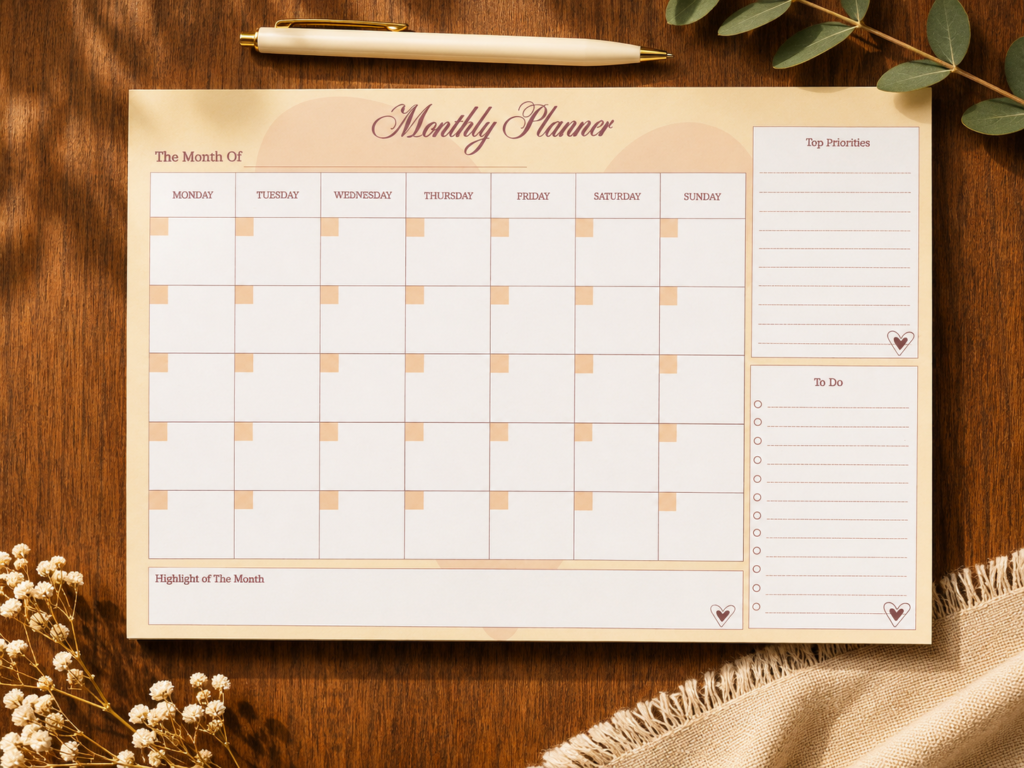 Coffee Hearts Monthly Planner
