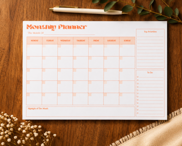 Orange Minimal Monthly Planner Orange Minimal Monthly Planner