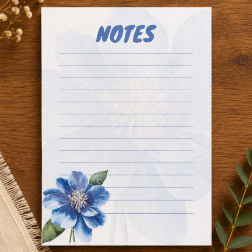 Blue Floral Ruled A6 Notepad Blue Floral Ruled A6 Notepad