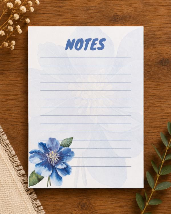 Blue Floral Ruled A6 Notepad Blue Floral Ruled A6 Notepad
