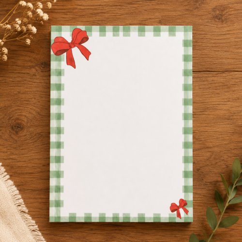 Green Gingham & Bow A6 Notepad Green Gingham & Bow A6 Notepad