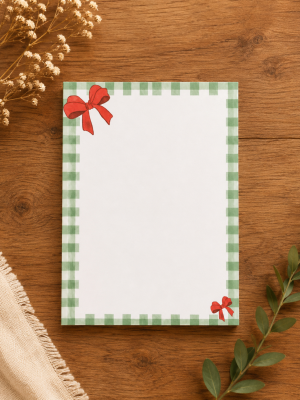 Green Gingham & Bow A6 Notepad Green Gingham & Bow A6 Notepad