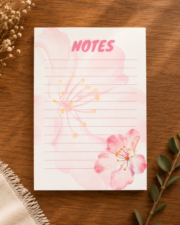 Pink Floral Ruled A6 Notepad Pink Floral Ruled A6 Notepad