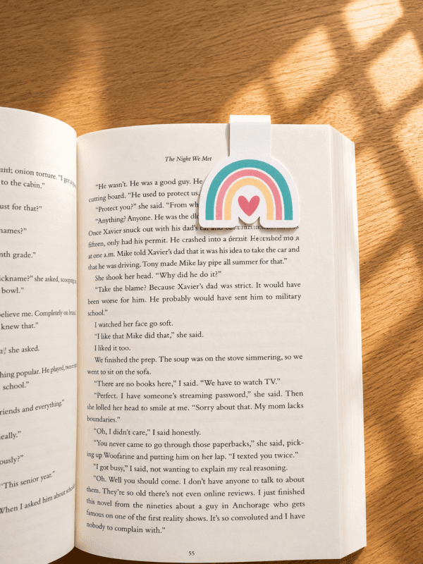 Rainbow Magnetic Bookmark in use Rainbow Heart Magnetic Bookmark