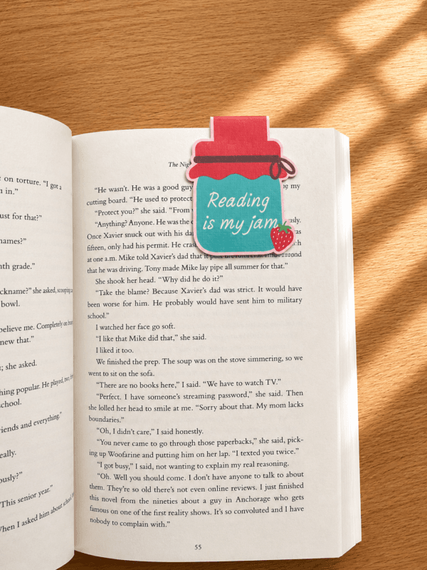 Reading Is My Jam Magnetic Bookmark in use Reading is My Jam Magnetic Bookmark